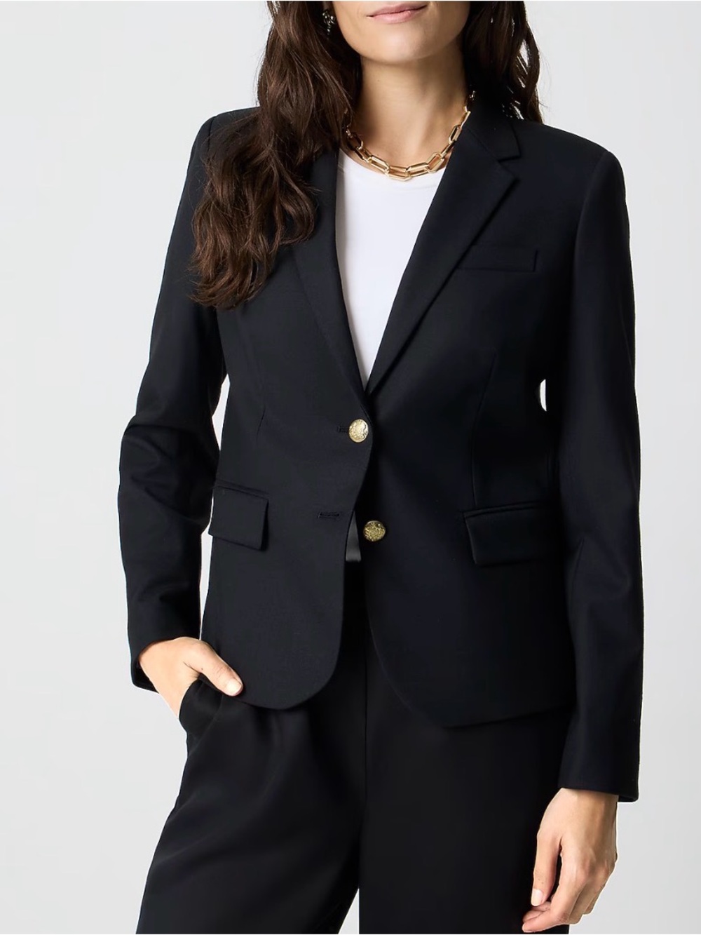 J. Crew Black Single-Breasted Blazer with Gold Buttons